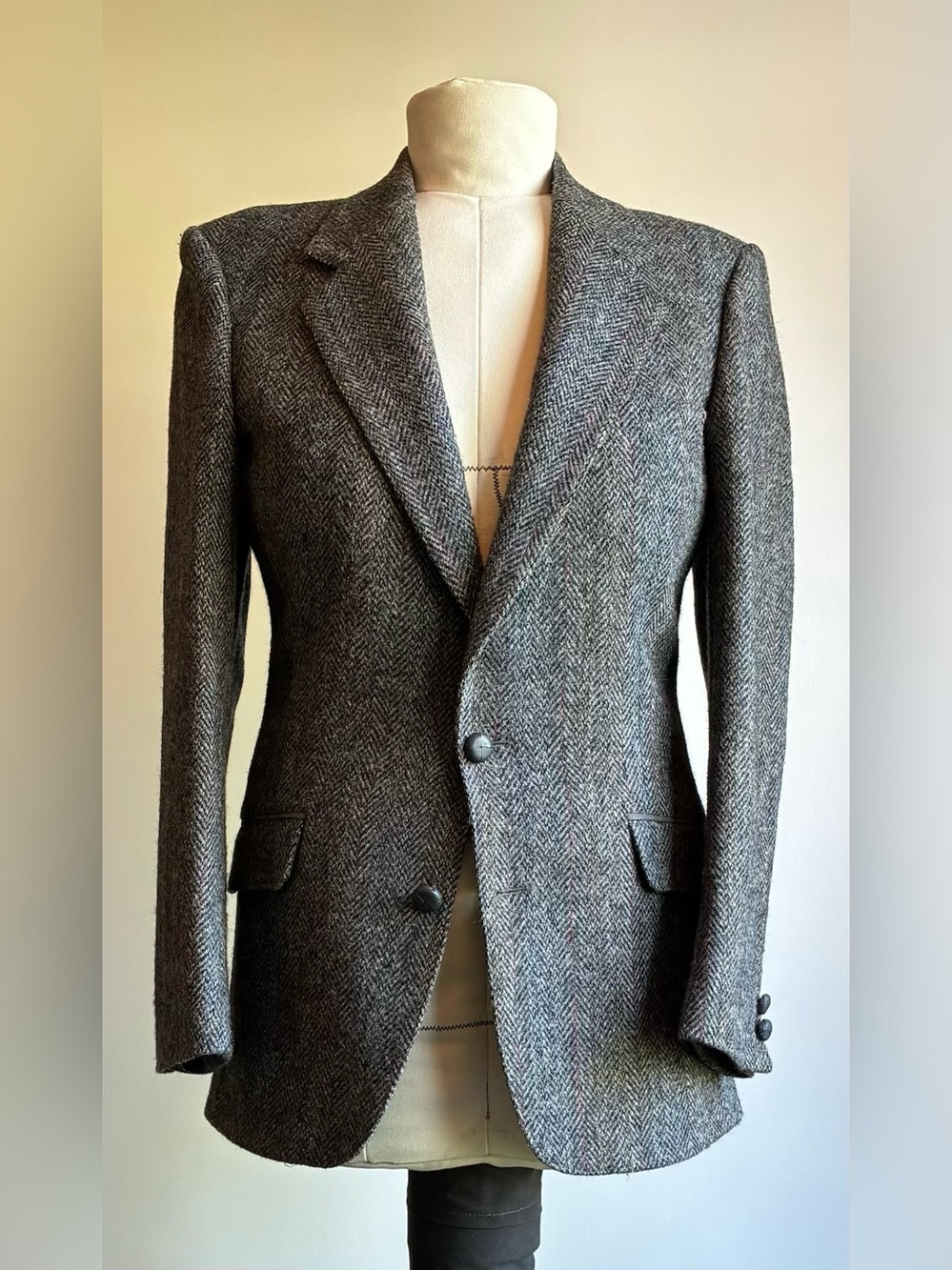 Harris Tweed Leishman Wool Blazer Jacket Herringbone Vintage